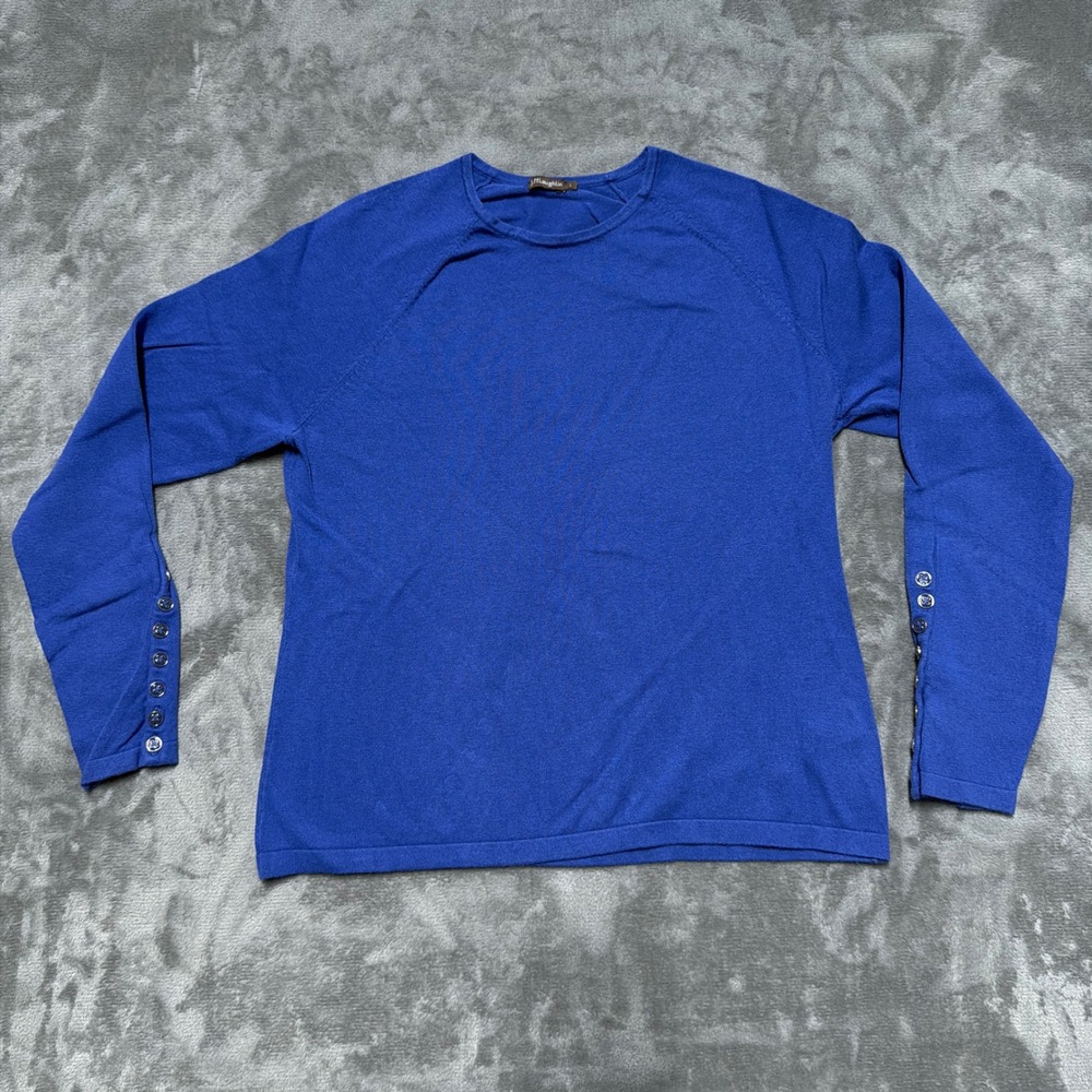 J‎ McLaughlin Button Cuff Sweater Women L Blue Cotton Modal Blend Pullover Top